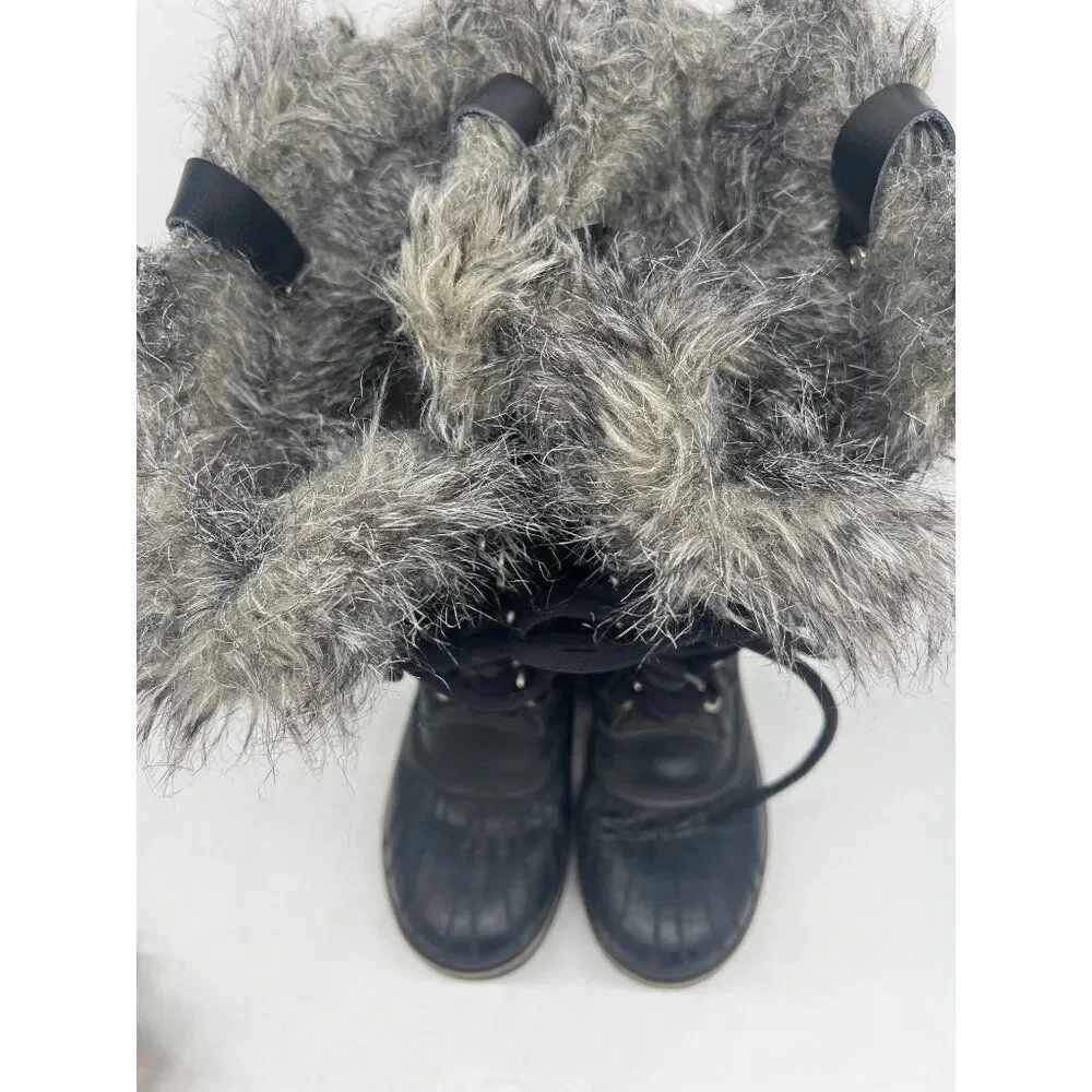 Sorel Tofino Cafe Women Black Canvas Waterproof Faux Fur Winter Duck Boots Size